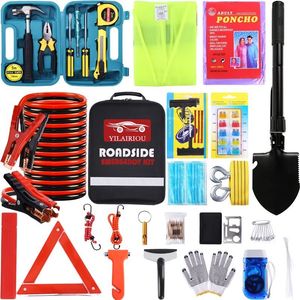 Jump Ropes Car Emergency Roadside Kit Auto Vehicle Safety Road Side Assistance Kits with Jumper Cables kit Hammer Tow Rope Refl 230904