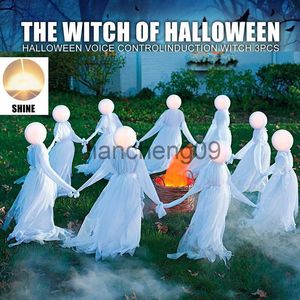 Party Decoration Outdoor Large Light Up Witches Halloween Decorations Party Garden Glowing Witch Head Scary Ghost Decor Holding Hands Horror Prop X0905