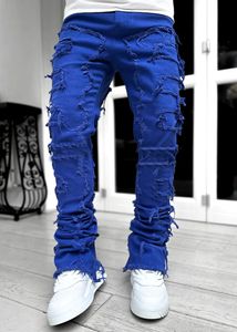 Stack Jeans Männer lila Jeans regelmäßiger Fit Stapel Patch Destized zerstört gerade Jeanshose Streetwear Kleidung Strecke Strecke Denim -Lein -Jeans uns uns