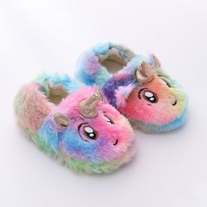 Slipper Winter Unicorn Kappery Dzieci maluch dziewczyna flip flip flop dla dzieci chłopcy futra slajdy bawełniane buty wewnętrzne ciepłe puszyste dom dzieci pantofel 230904