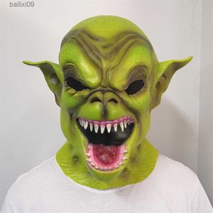 Maschere per feste Green Devil Monster Mask Goblin Maschera in lattice Halloween Cosplay Costume Party Copricapo Horror Demone Puntelli per trucco T230905