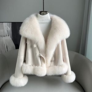 Damen-Jacke mit natürlichem Kragen, dicke Wildleder-Oberbekleidung, vielseitiger modischer Mantel, langärmelige Strickjacke, lockerer Mantel, Modedesigner-Kleidung 1J7U4