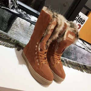 2023 Classics Winter Snow Boots Real Fur 슬라이드 가죽 방수 따뜻한 무릎 높은 부츠 패션 부티 04