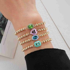 Charm-Armbänder, modisches Gold-Armband-Set für Frauen, handgefertigt, mehrfarbig, geometrisches Herz, Kristall-Charm-Armbänder, Party-Schmuck R230905