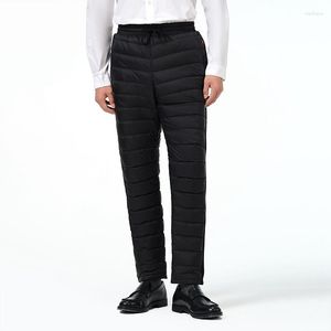 Calças masculinas homens inverno zip bolsos engrossar sweatpants corredores preto cinza para baixo algodão quente masculino à prova de água calças térmicas