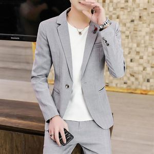 Abiti da uomo Elegante Blazer Bianco Set Uomo 2 Pezzi Retro Colletto alla coreana Elegante Abbigliamento Uomo Slim Fit Gentleman 2023 Classic303N