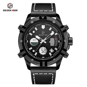 Reloj Hombre Goldenhour Sport Military Men Watch Erkek Kol Digital Automatic Backlight Leather Man Watch Relogio Masculino265p