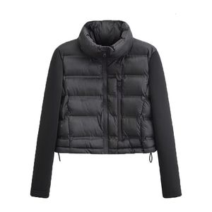 Mulheres misturas de lã mulheres algodão acolchoado jaqueta outwear puffer moda chique feminino inverno curto casaco preto 230905