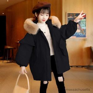 ダウンコートキッズ冬の女の子の服の温かい綿ジャケットガールズフード付きミドルビッグチルドレンアウターウェアコート4-14 R230905