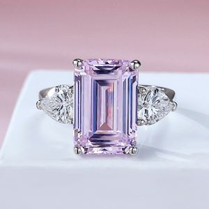 Klasik 5CT Laboratuar Pembe Elmas Yüzük% 100 Gerçek 925 STERLING Silver Party Aly Band Halkaları Kadınlar Erkek Nişan Takı