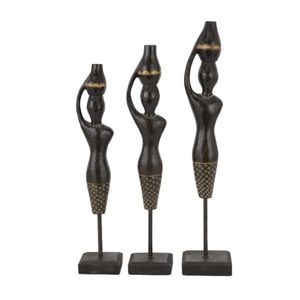 Decorative Objects Figurines 23" 21" 20"H Wood Standing African Woman Sculpture with Baskets on Their Heads 3 Count Home Decoration Accessories 230904