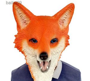 Party Masks Cute Fox Mask Halloween Christmas Party Head Masks Latex Funny Animal Costume Theater props Masquerade ball Accessories T230905