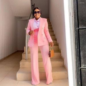 Dwuczęściowe spodnie damskie Elegancki biznesowy zestaw kombinezonu Różowy szerokie nogi formalne biuro imprezowe (spodnie kurtki)