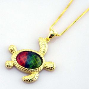 Silver pendant Fire Ammolite pendant cute turtle designs Necklace with chain Natural Stone jewelry for Women