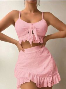 Damen-Badebekleidung, Sommerkleid, weißes Rüschen-Baumwollkleid für Frauen, sexy Schleife, trägerloses Minikleid, sexy einfarbige Strandanzüge