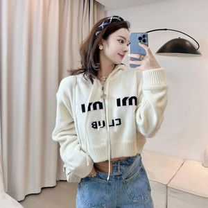 Women's Sweaters Fashion Recreational Temperament Letter Jacquard Knitted cardigan Hooded Zippered Sweater Coat Autumn and Winter