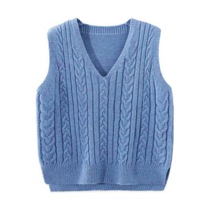 Waistcoat Baby Boys Wool Knit Vest Solid Color Full Size Kids Clothes Waistcoats Sleeveless Sweater For Girls V-neck Children's Clothing 230904