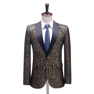 Ternos masculinos blazers festa de formatura homens palco traje fino ajuste leopardo impressão jacquard smoking jaqueta banquete bola cantor anfitrião dan215i