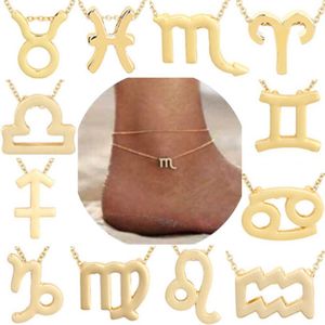 Bohemian 12 Constellation Anklets för kvinnor Skorpion Vädurskedkedjan Tolv Zodiac Ankelarmband Friendship Promise SMEE sacke gåva