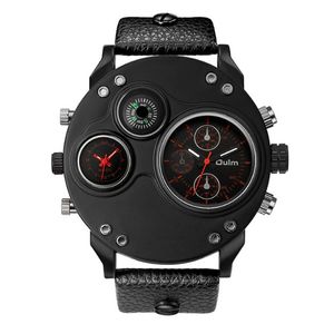 Oulm Brand Smooth Luster Simple Generous Playful Quartz Watch Compass Youth Teenagers Mens Watches Dual Time Zone Large Dial Mascu2306