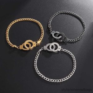 Charm Bracelets New Fashion Stainless Steel Handcuffs Design Bracelet Men Women Trendy Charm Personalized Beach Vacation Couple Jewelry R230905