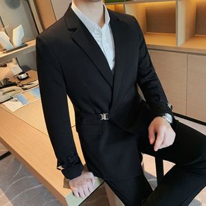 Mens Suits Blazers Autumn and Winter Twopiece Suit Texture Highgrade Buckle Design Handsome Jacket Pants Casual Clothing Coat 230904