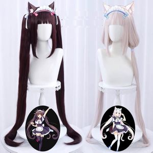 Cosplay perucas anime 100cm nekopara chocolate chocolate longo rabos de cavalo marrom baunilha kawaii rosa resistente ao calor peruca cosplay 230904