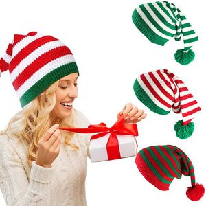 Julekorationer 1 st stickad hatt Santa Claus randig vuxenkläderprydnadstillbehör Xmas Year Party Supplies 230905