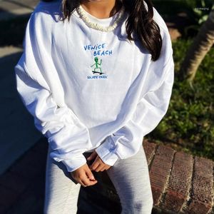 Felpe con cappuccio da donna Venice Beach Skate Park Grafica divertente Stampa ricamata Maglioni unisex Pullover girocollo in cotone sciolto Estetica di strada