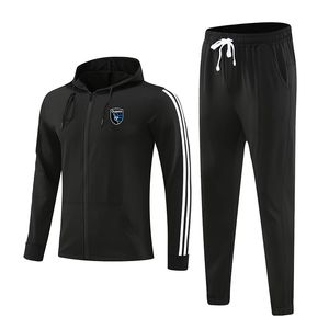 San Jose Earthquakes Men's Tracksuits Outdoor Sports Warm Long Sleeve Clothing Full Zipper With Cap Long Sleeve Leisure Sports Suit