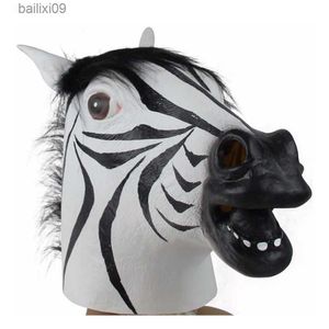 Maschere per feste in lattice maschera a testa intera zebrata Halloween Fancy Dress Party Animal Cosplay accessori per costumi di carnevale T230905