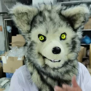 Maski imprezowe ruchome usta Fox Mask Cosplay Cosplay Movable Jaw Wolf Maski Halloween Party Plush Animal Full Head Mask T230905