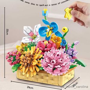 Bloklar Yaratıcı çiçek serisi saksı etli bitkiler zambak karanfil çiçek sepeti yapı blokları oyuncaklar hediyeler R230905