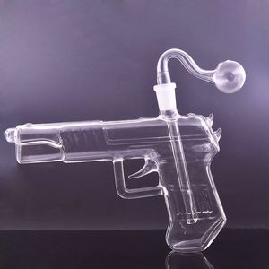 1 PCS 14mm Queimador de Óleo de Vidro Feminino Bong Tubo de Colher de Tabaco 8 Polegadas Parece Forma de Arma Especial Dab Rig Bongs Cachimbo de Fumar com Tubo de Queimador de Óleo de Vidro Masculino