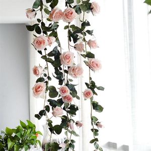 1 8m konstgjorda blommor australien vinrankor Silk Rose Pink White Red Floral For Wedding Decoration Vines Hanging Garland Home Decor250r