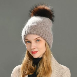 Beanie/Skull Caps Female Beanies Rabbit Hair Winter Hats For Women Casual Autumn Cashmere Knitted Beanie Fashion High Quality Soft Wool Hat 230905