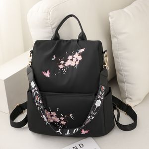 sales women shoulder bags 3 colors sweet little fresh flowers embroidered handbag light soft waterproof nylon leisure backpack college fashion student bag 6856#