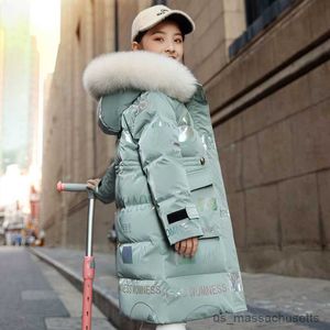 Down Coat Winter Warm Down Cotton Jacket Girls Waterproof Hooded Coat Children Ytterkläder Kläder i 5-12 år Kid Long R230905