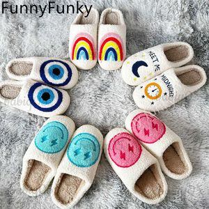 Pantofole FunnyFunky Pantofole invernali per donna Pelliccia soffice Peluche antiscivolo Accoglienti diapositive per la casa Arcobaleno Occhi diabolici Bulloni Pantofole Scarpe babiq05