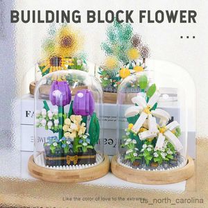 BLOCKS Byggnadsblock Blomma DIY Rose och Chrysanthemum Potted Bouquet Home Decoration Model Flower Blir Girt Children's Toys R230905