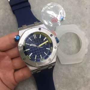 Novo luxo real masculino recorte relógio 15710st movimento automático 42mm dial transparente volta 316 caixa de aço inoxidável pulseira de borracha presente masculino