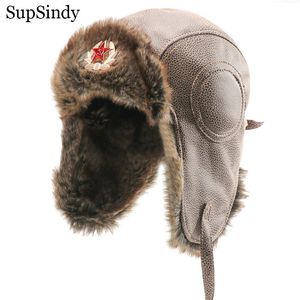 Beanieskull Caps Supsindy Men Warm Winter Bomber Hats Outdoor Moto Windproof Faux Fur Pilot Earfap Hat For Women USSR Ushanka Thermal Snow 230904