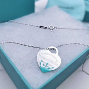 DesignerNecklace tiffancy Fashion Top Classic Enamel Tag Pendant Sterling Sier Women's Blue Dropped Adhesive Heart Shaped Collar Chain Jewelry