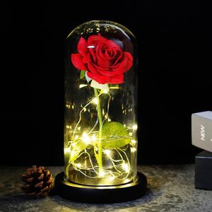 Alla hjärtans dag gåva Skönhet och djurblomma rose i glas kupol ledlampa dekoration för flickvän336m