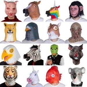 Party Masks Animal Mask Unicorn Horse Mask Deluxe Novelty Halloween Costume Party Eagle Dove Latex Animal Head Masks T230905
