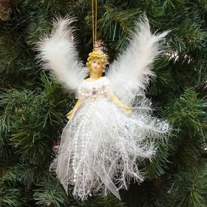 Juldekorationer Angel Doll Pendant Söt plysch med vingar Xmas Tree Hanging Decoration för hemprydnader Noel Girl Year Gift 230905