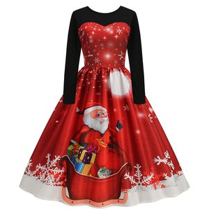 Vestidos casuais básicos outono inverno vestido de manga comprida direcionado impressão grande saia de balanço papai noel ano roupas 230905