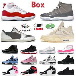 With Box Mens Trainers jumpman Basketball Shoes Cool Grey 11 cherry 11s Space Jam Reverse Mocha 1 Low Off 4 Black Cat 4s High Thunde Mid Pink Men Women dhgate sneakers