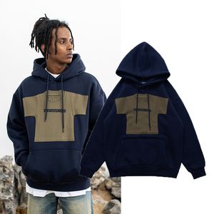 Premium Şık Büyük Boy Polar Hoodie Sonbahar Kış Moda Sahte İki Parça Pamuk Vintage Street Sıradan Kapüşonlu Kazak Sweatshirt 23 SEP 5