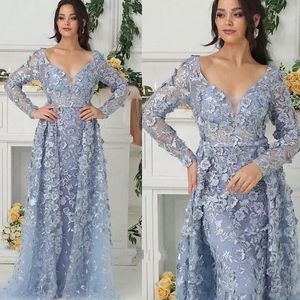 2023 sexy sereia vestidos de baile querida ilusão prata cristal frisado flores cinza festa vestidos de noite varredura trem overskirts mangas compridas